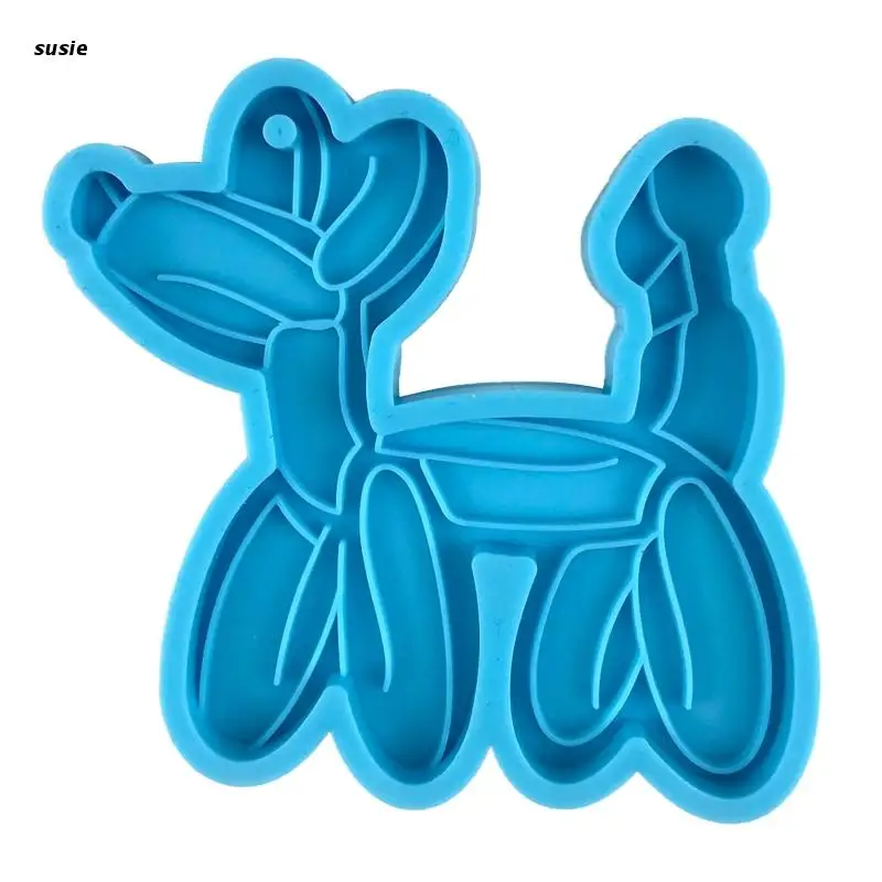 

X7YA Glossy Dog Shape Silicone Molds Keychain Pendant Molds with Hanging Hole