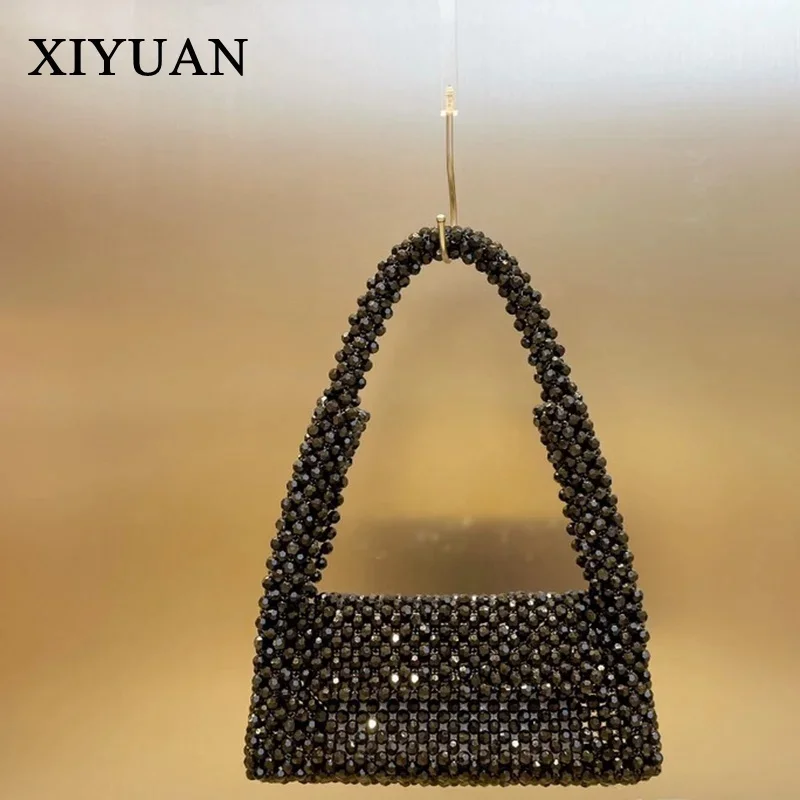 

2023 New Pearl Schoolgirl Handbag Fashion Beaded Tote For Women Stylish Versatile Black Silver Shoulder Underarm Bag