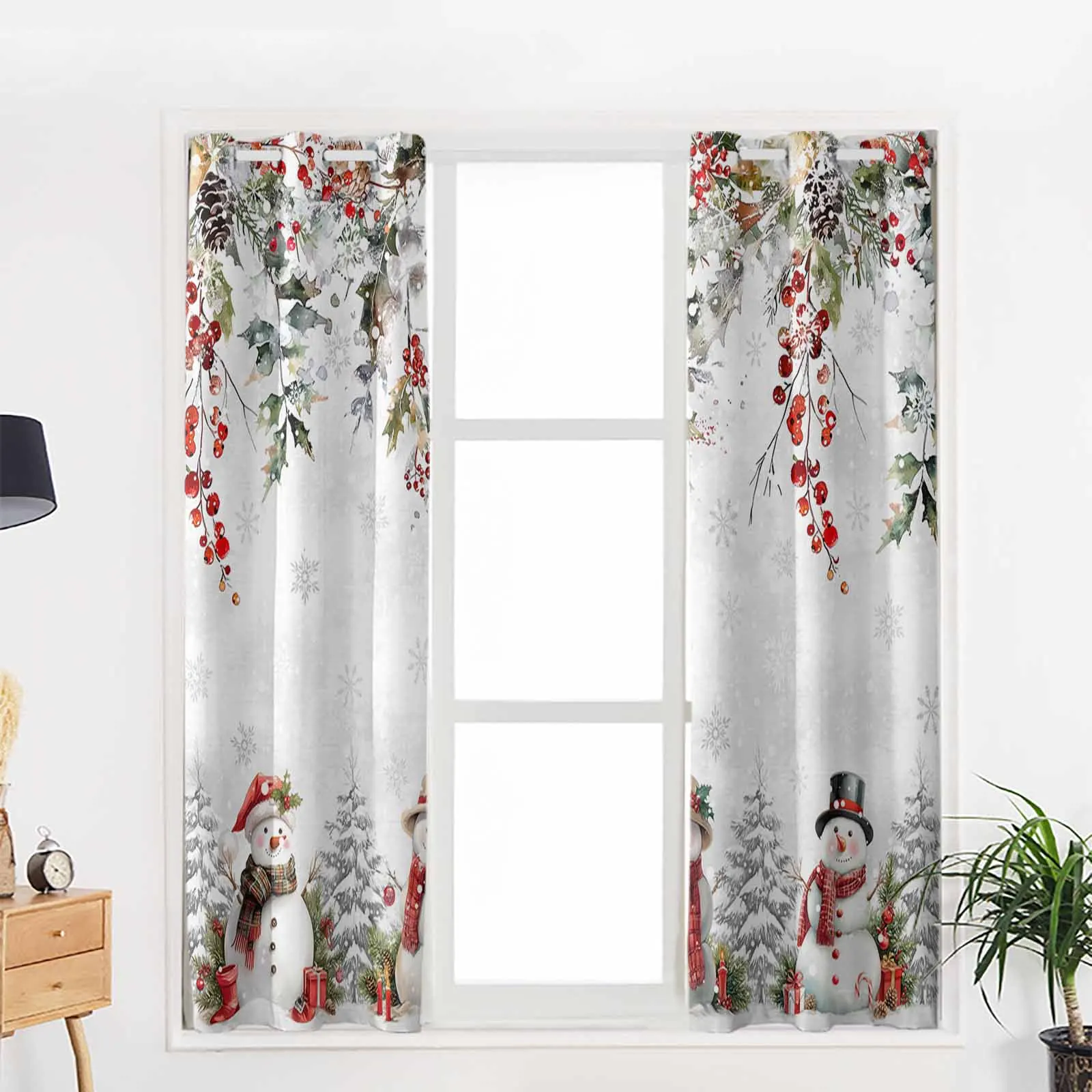 Рождественские шторы из сосны эвкалипта листа снеговика для кухни спальни