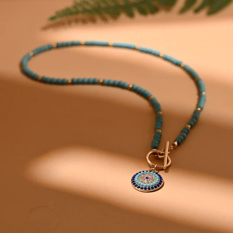 Colorful Stone Bead Choker Necklace for Women Fashion  Evil Charm  Necklace  Daily Jewellery Accessories Gift with Beautiful Box