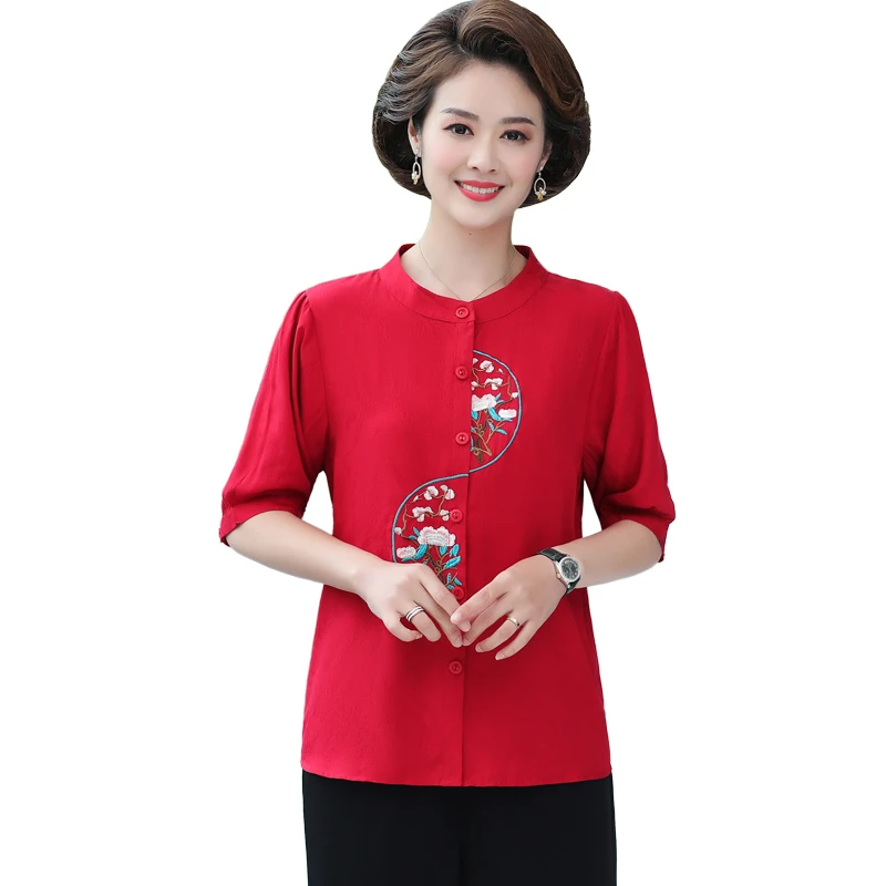 

NEW Summer New Korean Fashion Womens Half Sleeve Loose Shirts Embroidery Cotton Lace O-neck Casual Blouses