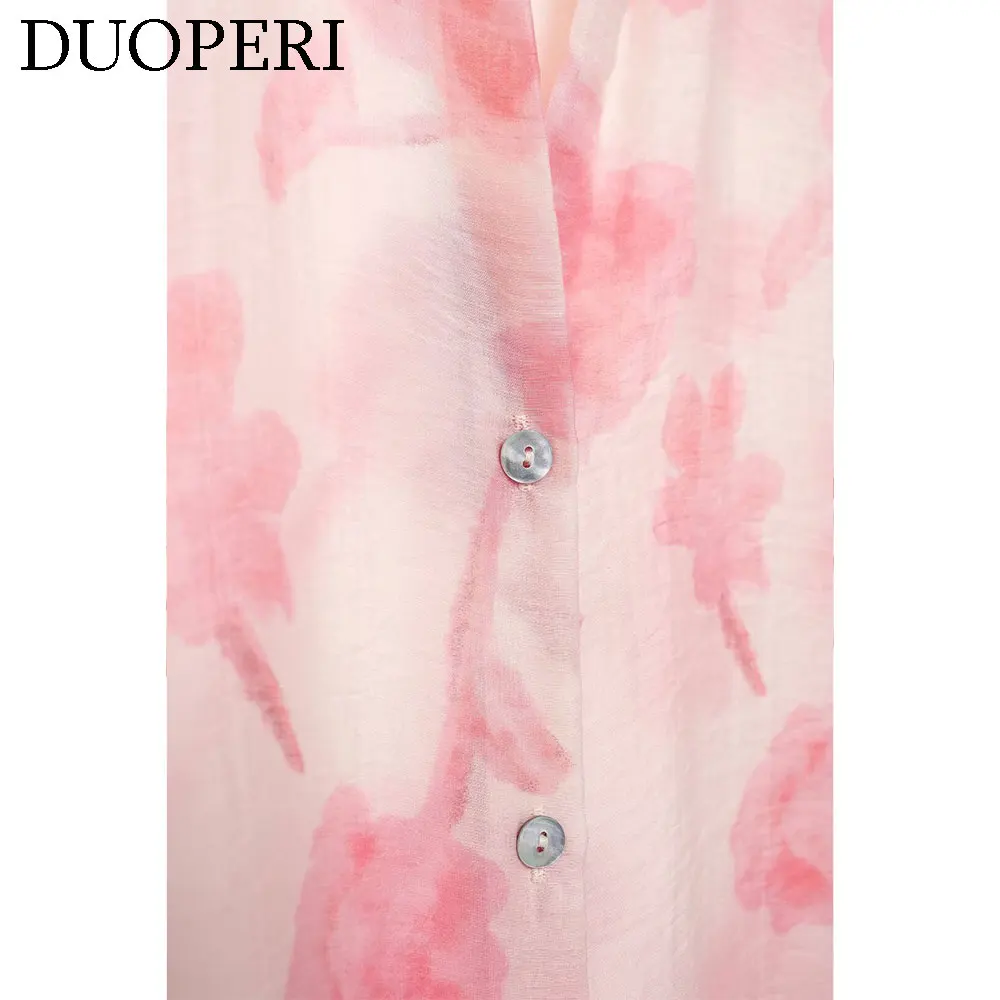 Модная женская рубашка DUOPERI с принтом отворот воротник длинные рукава Женская