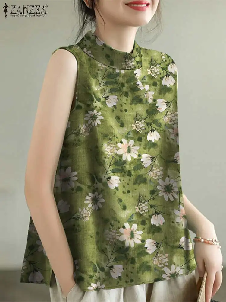 Блузка ZANZEA женская без рукавов пикантный модный Свободный Топ с принтом
