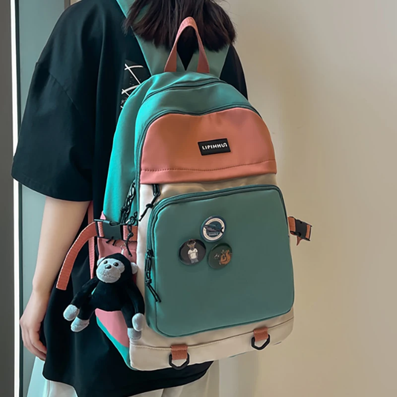 

New Color Contrast Teenage Girl College Schoolbag Simple Neutral Women Backpack Fashion Student Cool Large Capacity Book Bag