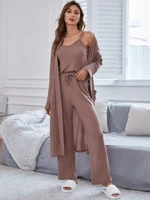 open front belted robe cami top pants lounge set