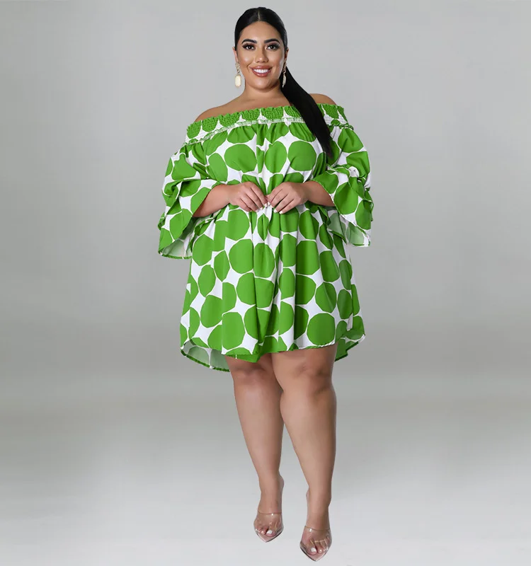 

Large Women's Short Sleeve One Piece Neck Pull Rubber Print Dot Dress plus size New Launched befree vestido casual streetwear