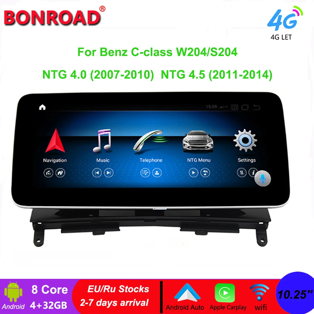 Bonroad 10 25 'ɺndroid 12 автомобильный радиоприемник экран для Benz C-class W204/S204 GPS