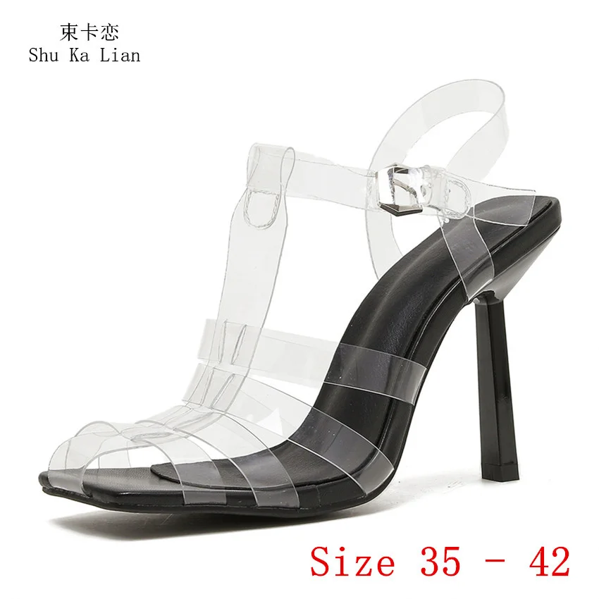 

Women Super High Heel Sandals Transparent Shoes 10 CM Woman High Heels Ladies Gladiator Sandals Party Shoes Pumps Size 35 - 42