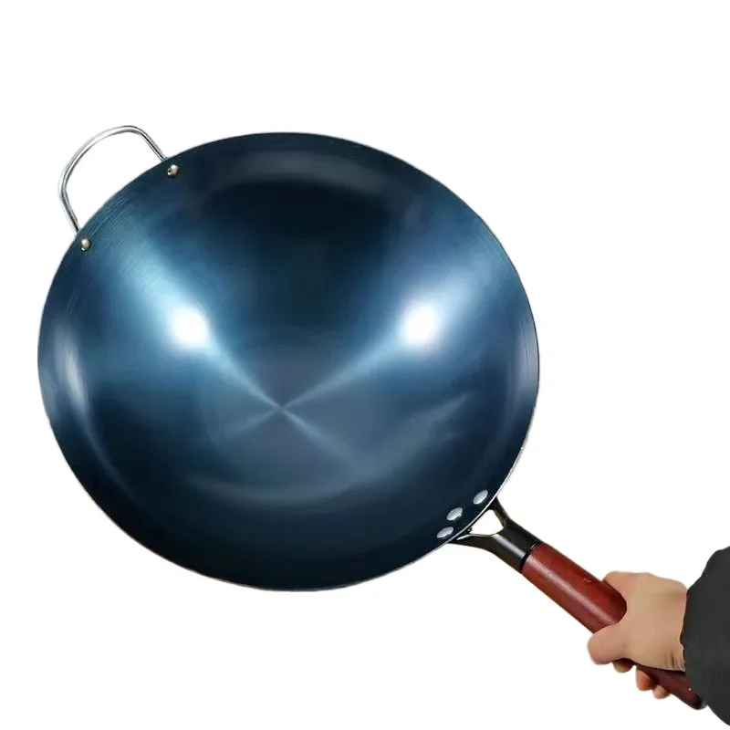 Железная сковорода вок 32 см для жарки и без химического покрытия с плоским дном