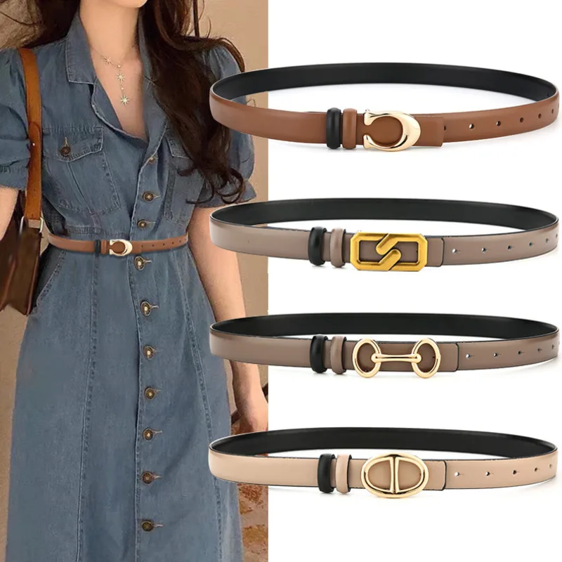 

2022 Fashion Women's Belt Thin Naughty Belt With Heavy Metal Buckle Women's Alloy Buckle Dress Belt Multiple Colors Jeans Belt