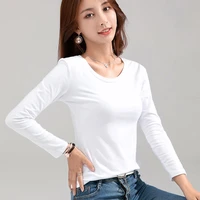 korean style new women tshirt slim pure cotton t shirt long sleeve for female thin white tops woman tees clothes mujer camisetas