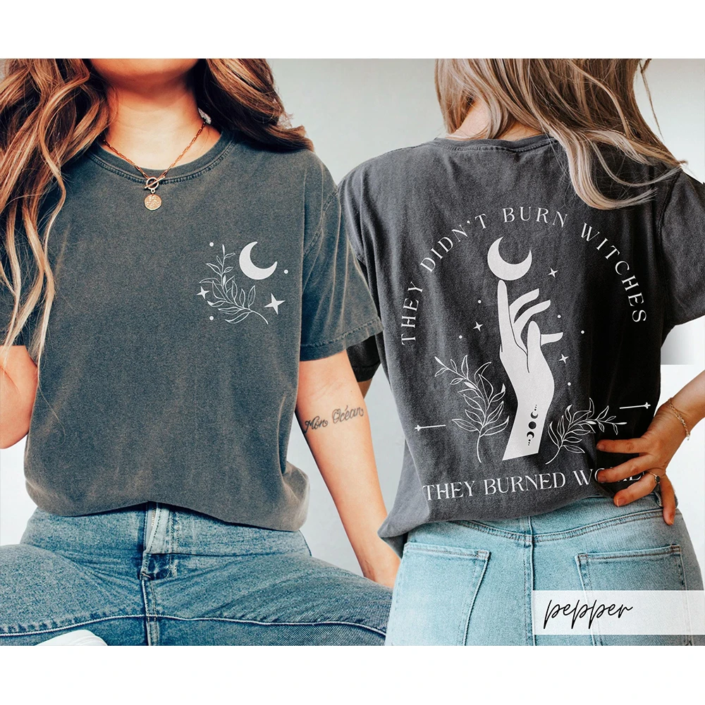 Фронтальная и задняя Феминистская футболка из 100% хлопка с надписью Witchy они не