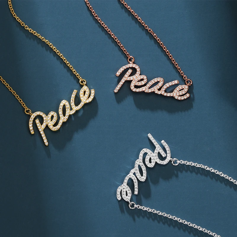 

S925 Sterling Silver English Alphabet Necklaces Full Diamond Necklace Pendant Fashion Simple Design Jewelry