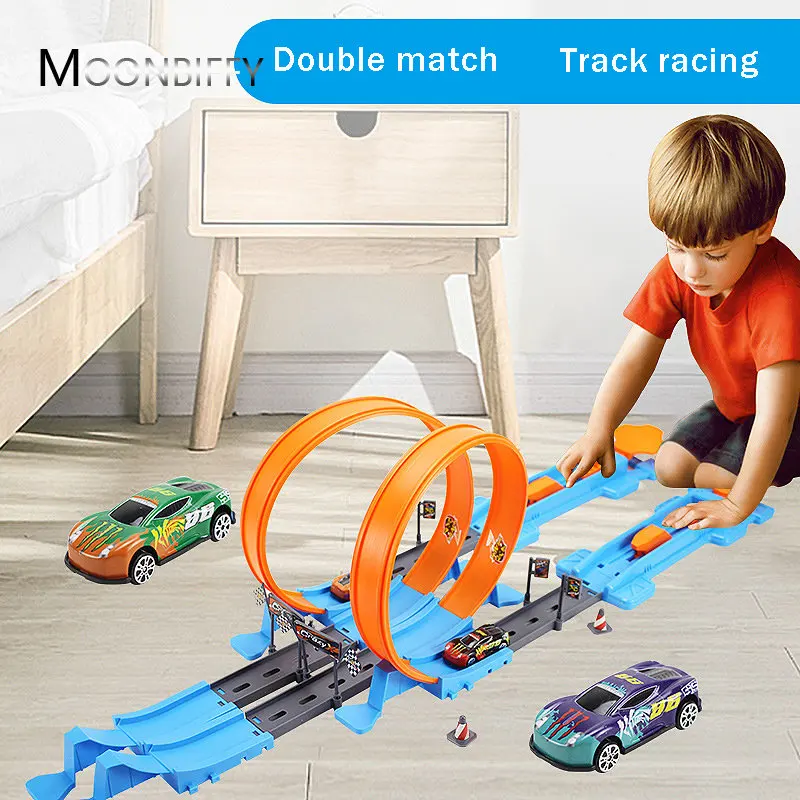

Stunt Speed Double Car Wheels Model Toys for Kids Racing Track DIY Assembled Rail Kits Educational Interactive Boy Children Toy
