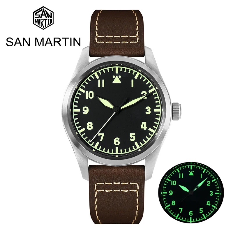 

San Martin 39mm Pilot Men Watch Military Fashion Simple Style YN55A Automatic Mechanical Watches 20 Bar Waterproof C3 Luminous