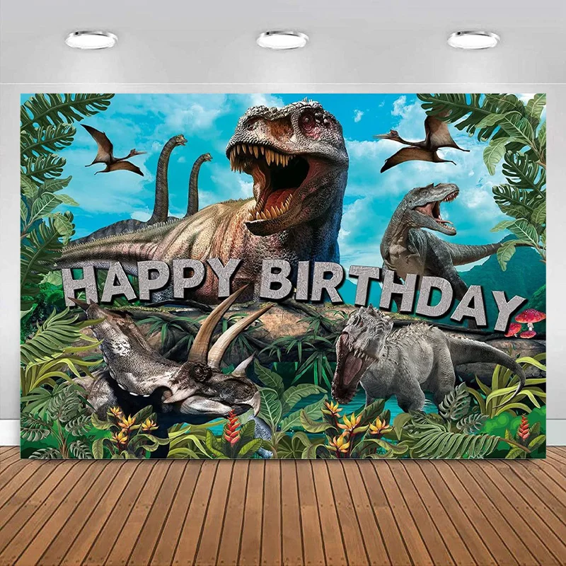 

Dinosaur Jungle Wild Animal Backdrop Decoration Banner Theme Happy Birthday Party Supplies Boys Girls Kid Background Photography