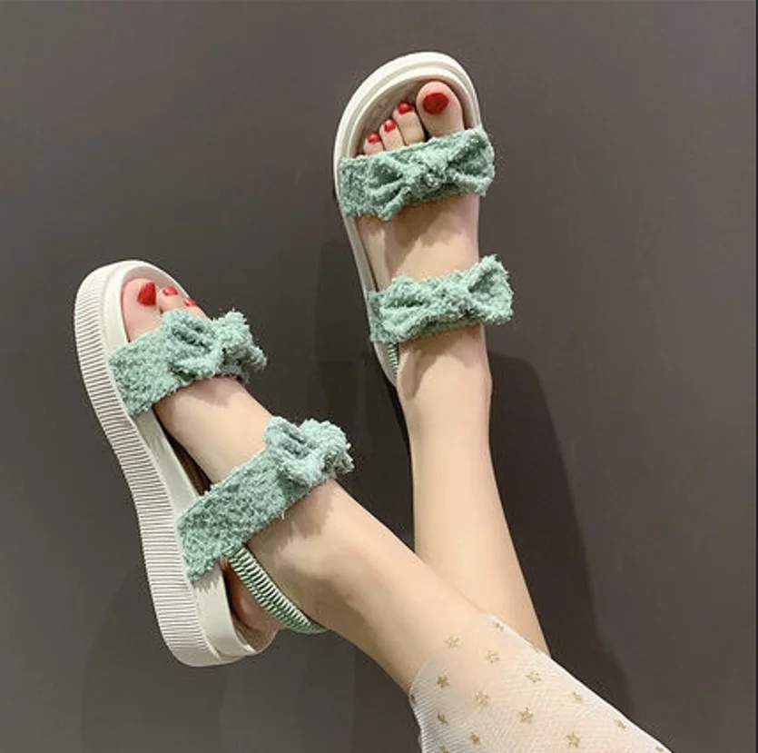 

Сандалии 2022 женские новые летние пляжные туфли на толстой подошве с бантом