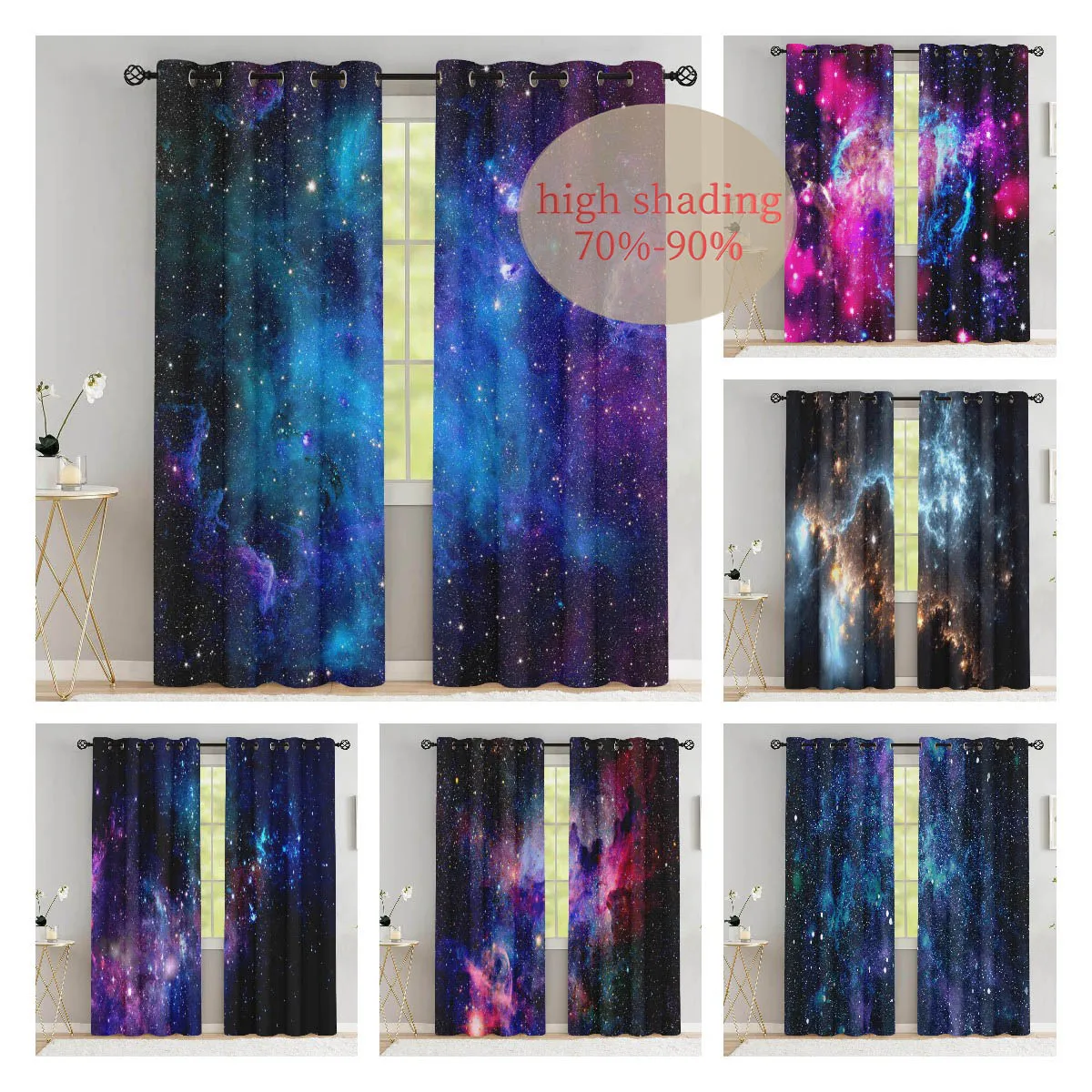 

Galaxy Curtain for Living Room Universe Nebula Curtain Blue Starry Sky Night Star Planet Outer Space Drapes High Shading 70%-90%