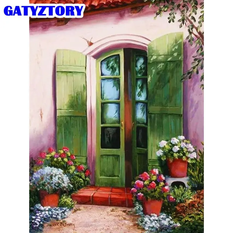 

GATYZTORY Paint By Number Door Landscape Drawing On Canvas Diy Pictures By Number Flowers Handpainted Home Decoration Gift