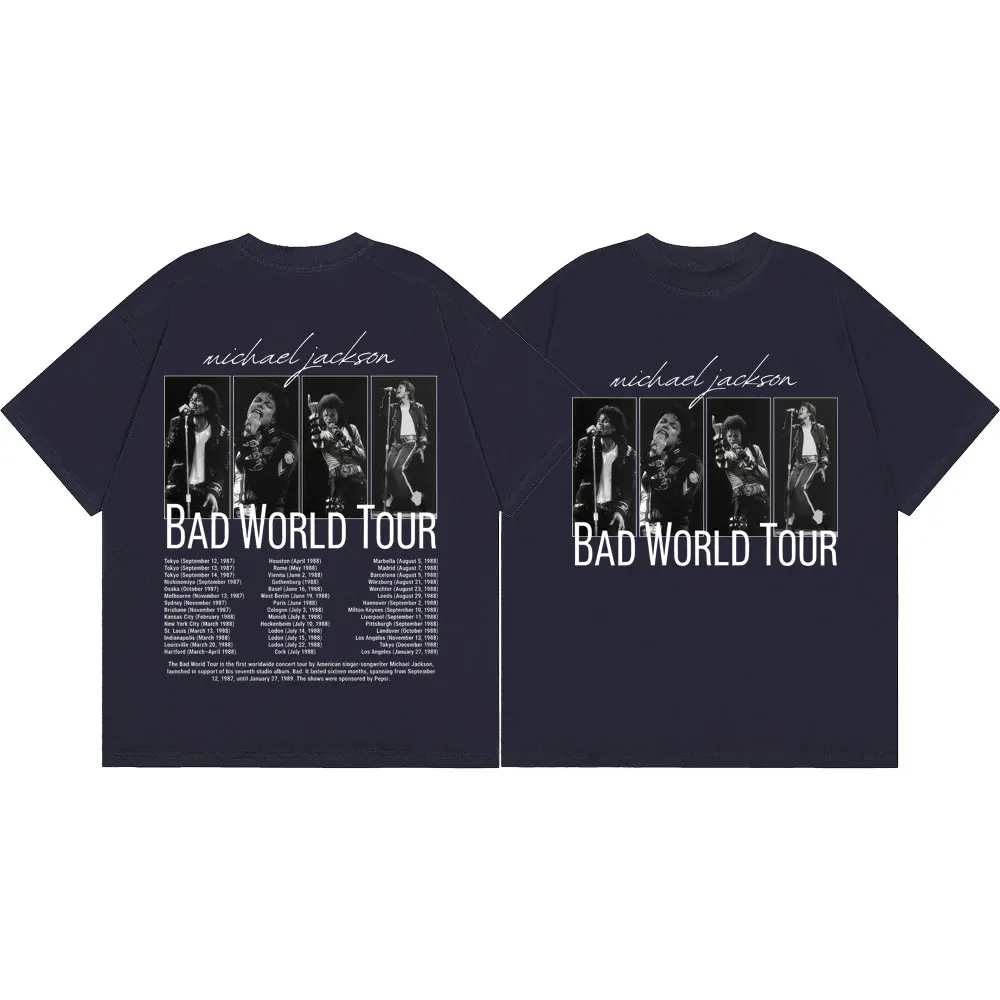 Фото Футболки с графическим принтом Rock Singer Michael Jackson Bad World Tour, модные винтажные футболки для мужчин и женщин, летние повседневные футболки из 100% хлопка №5