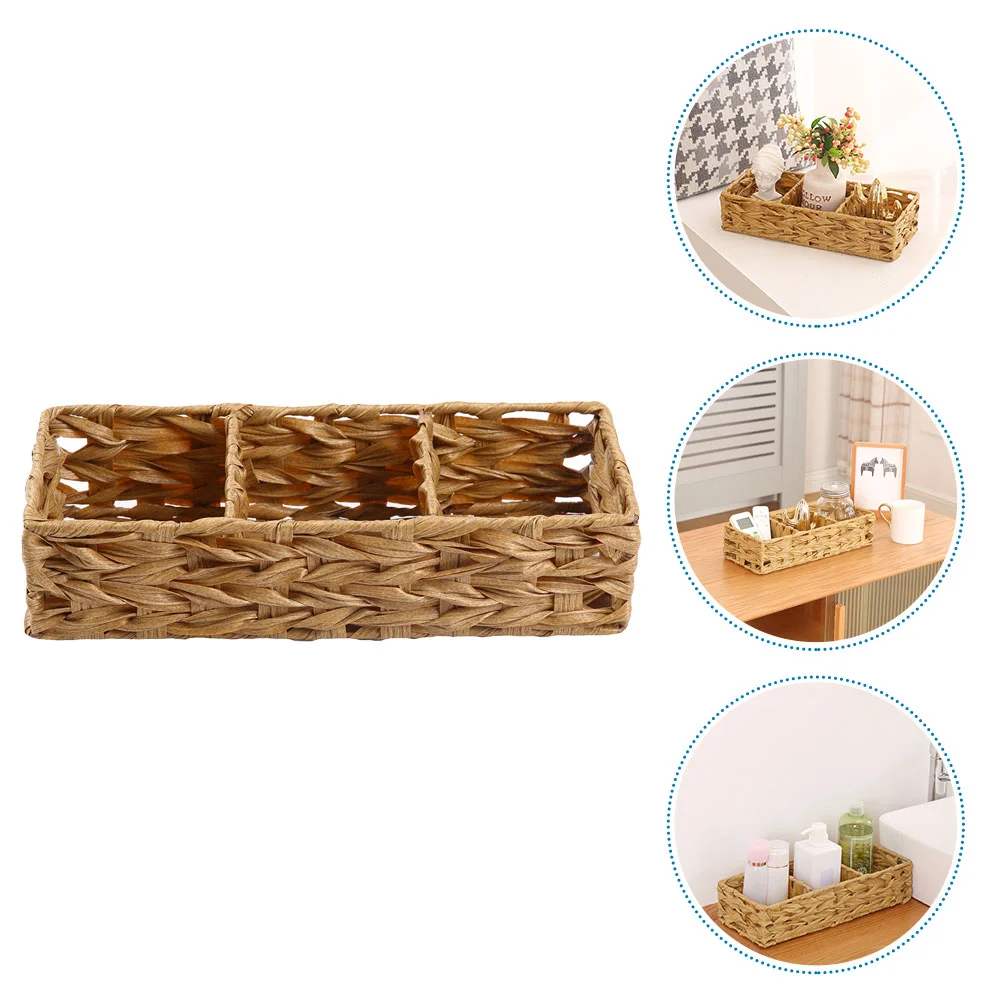 

No Lid 3-compartment Woven Storage Basket Tea Bag Basket Sundries Basket Cosmetics Storage Basket Entrance Basket