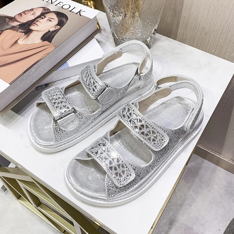 

Сандалии женские с открытым носком, удобные босоножки на низком каблуке, модная обувь на толстой подошве, бежевые, лето 2022