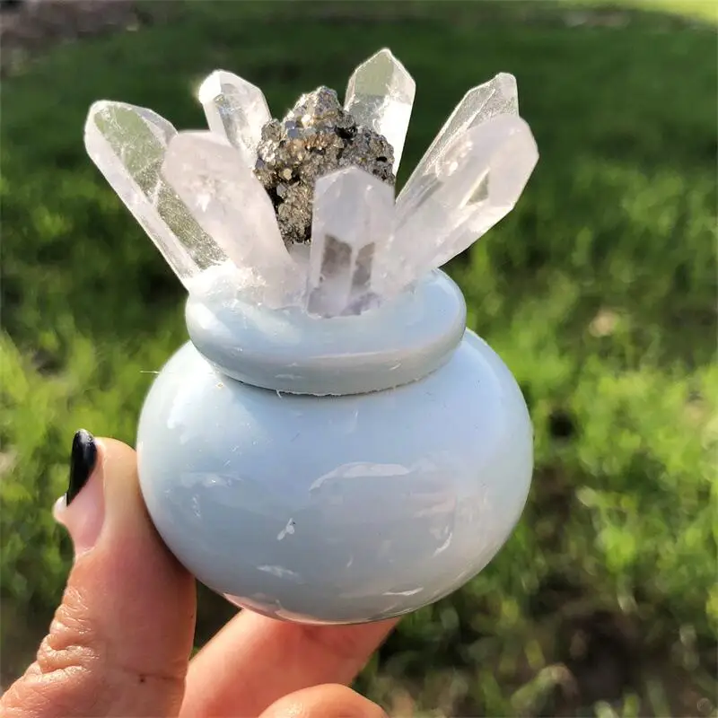 Натуральный пиритовый кварц цевый керамический горшок культура Хрустальный