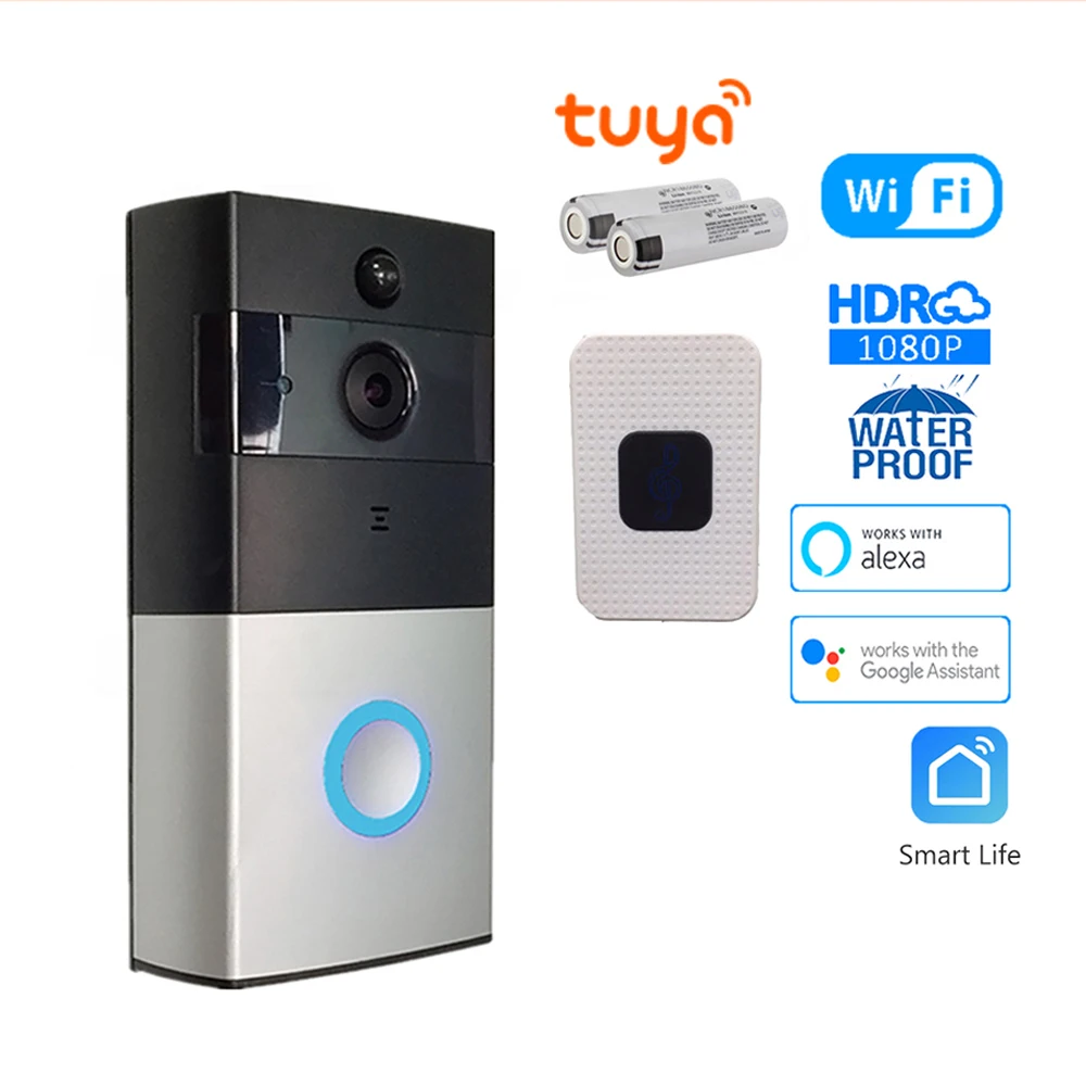 

Умный видеодомофон Tuya 1080p, беспроводной дверной звонок с поддержкой Alexa Google Home и функцией ночного видения