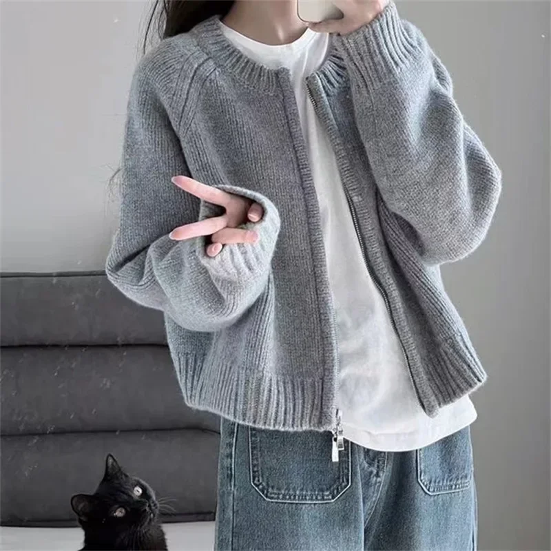

Sweater Outerwear Autumn 2023 New Women Clothes Retro Idle Sle Knit Cardigan Thickened Long Sleeve Short Jacket