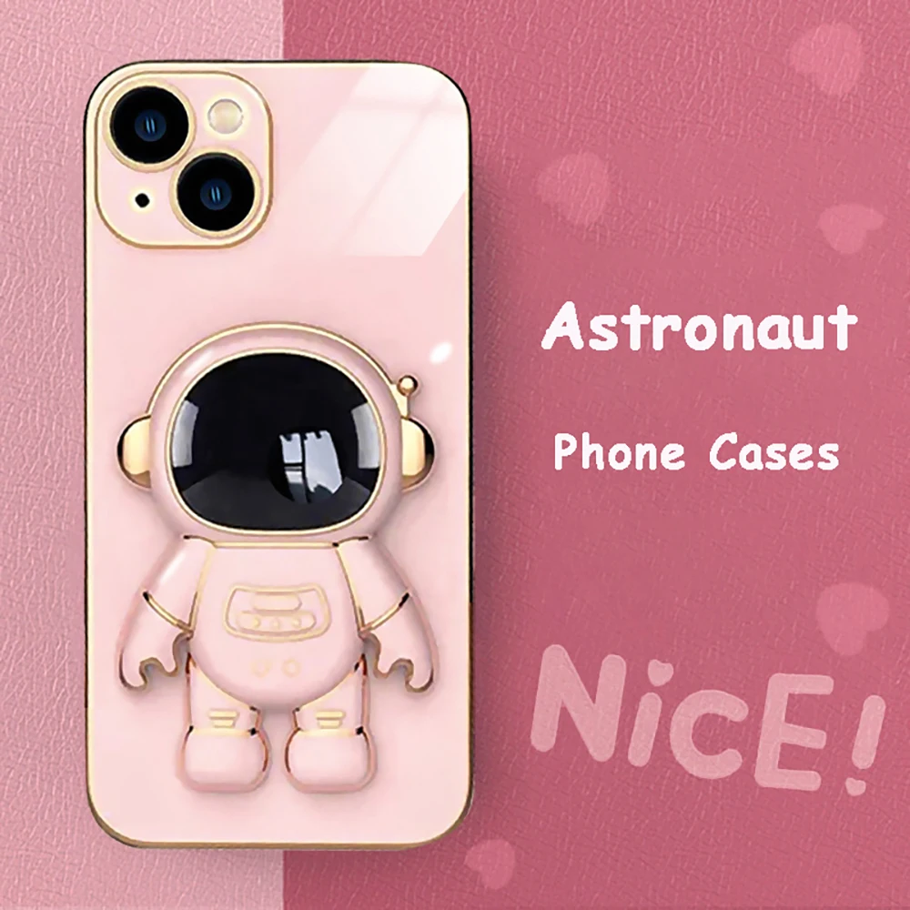 Чехлы для телефонов с рисунком астронавта для iPPhone 1113 Pro Max 14 Plus 12 Mini X XR XS, милый позолоченный держатель-подставка для IPhone 14 7 8 Plus SE 6