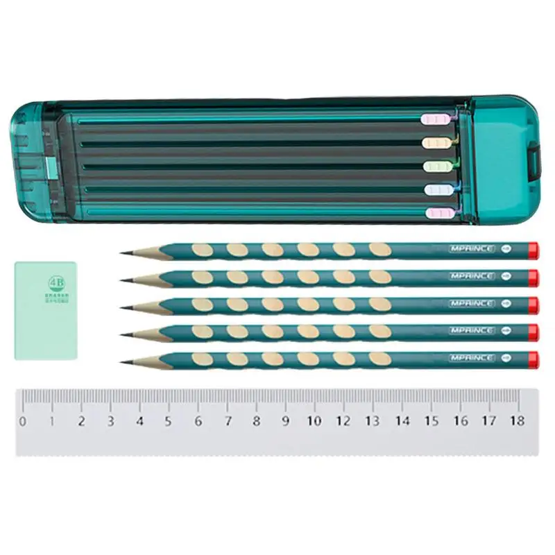Cases Adults Small Pencils Tip Anti-break Hard Shell Stationery Organizer Designed Slots 5 Pencils 1 Eraser Storage