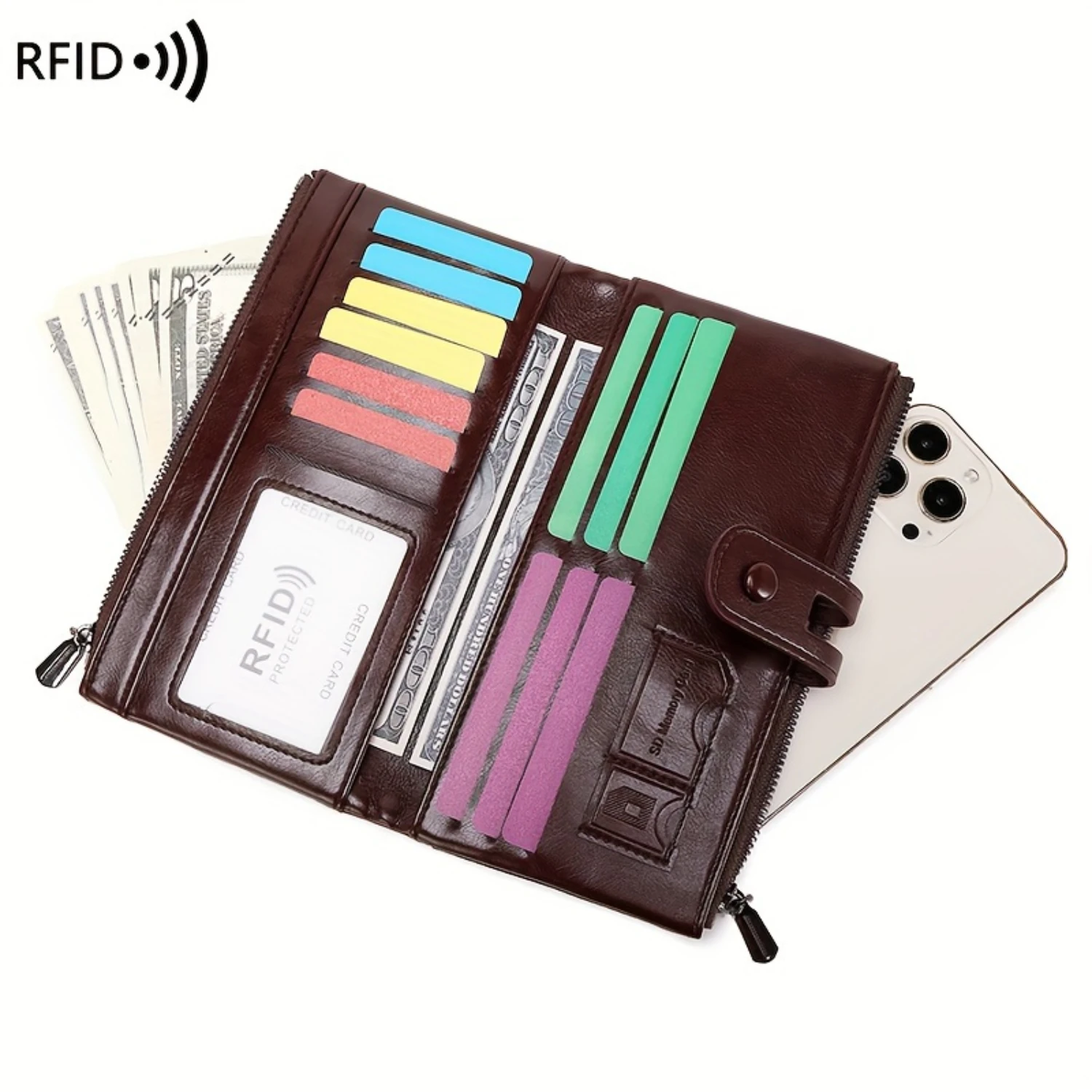 Вместительный женский кошелек однотонный многофункциональный клатч двойной