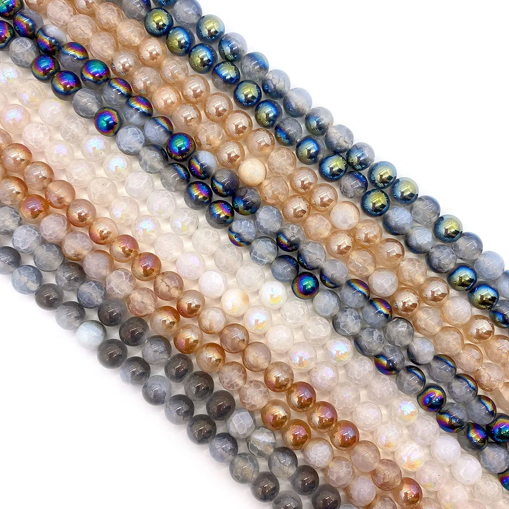 

Exquisite Agate Beads Smooth Natural Stone Glitter Round Loose Beads Electroplating Jewelry Making DIY Bracelet Necklace Making
