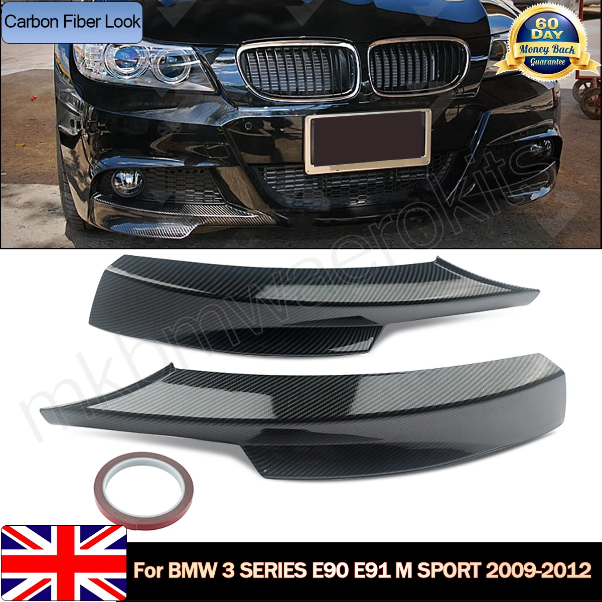 

2 шт., передний бампер из углеродного волокна для BMW E90 2009-2012