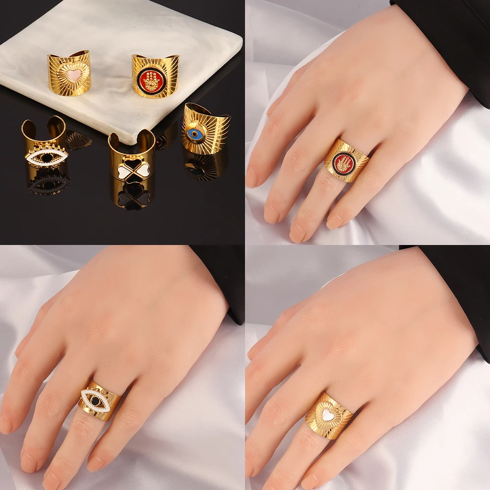 Vintage Stainless Steel Ring Gold Enamel Rings Geometry Colorful Chain Open For Women Jewelry Gift Wholesale |