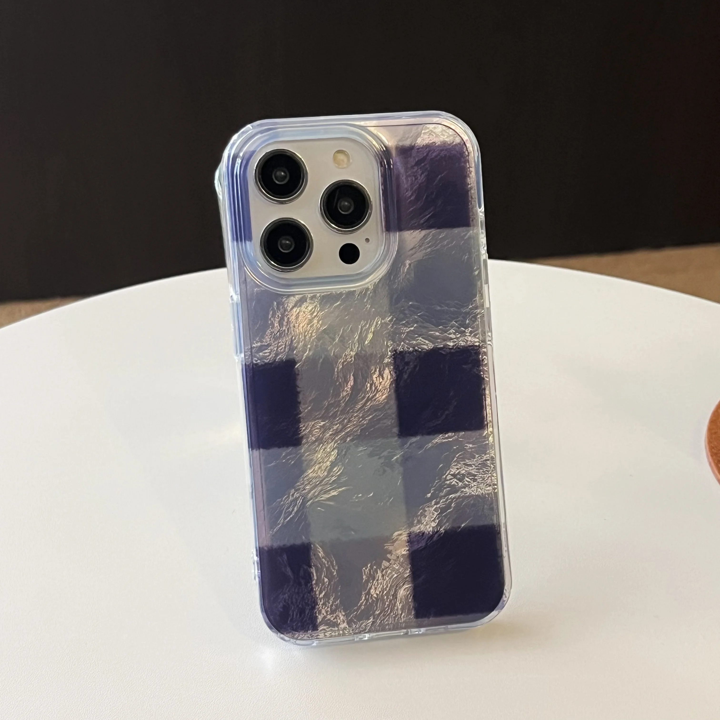 Korean INS Electroplated Vintage Checkers Dual-layer Chic Phone Case for iPhone 16 15 14 13 Pro Max Back Cover Capa