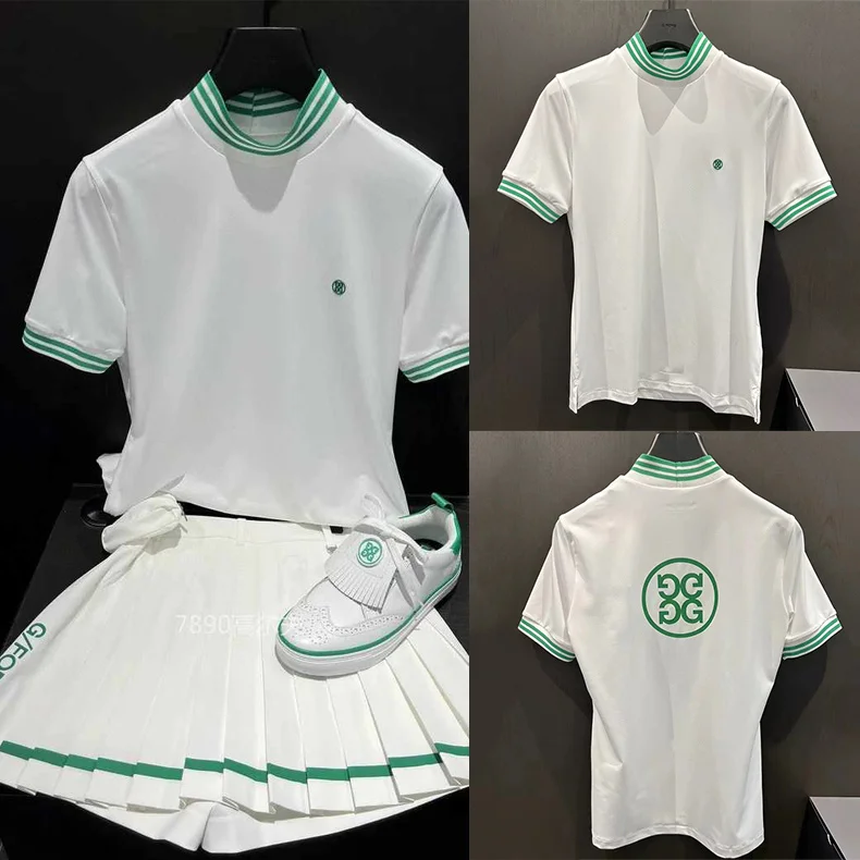 

Women's Golf Apparel Summer Thin Breathable Short Sleeve Outdoor Sports Versatile Mock Neck Top with High Elasticity Shirt