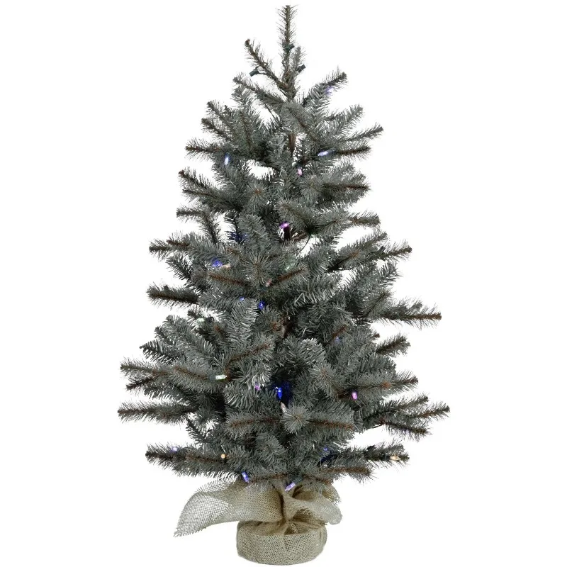 

Рождественское время 3 фута Предварительно подсвеченное наследие сосновая акцентная древесина в мешочке, разноцветное искусственное освещение, искусственное дерево