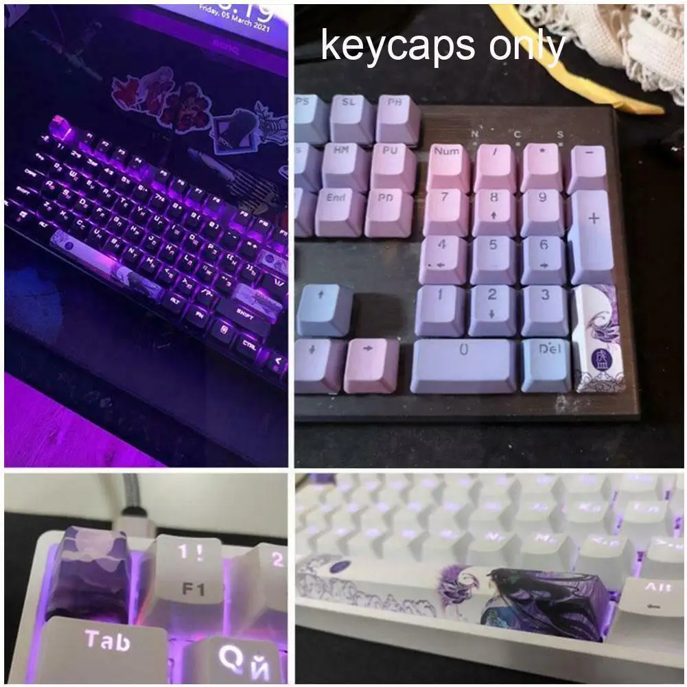 

Пурпурная клавиатура с 4 клавишами красящая подставка клавиатура ESC Space Bar PBT декоративные клавиши династии Тан для самостоятельного украшен...