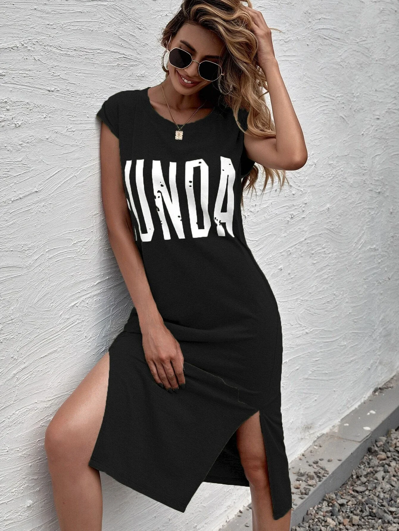 

Letter Graphic Side Split Dress