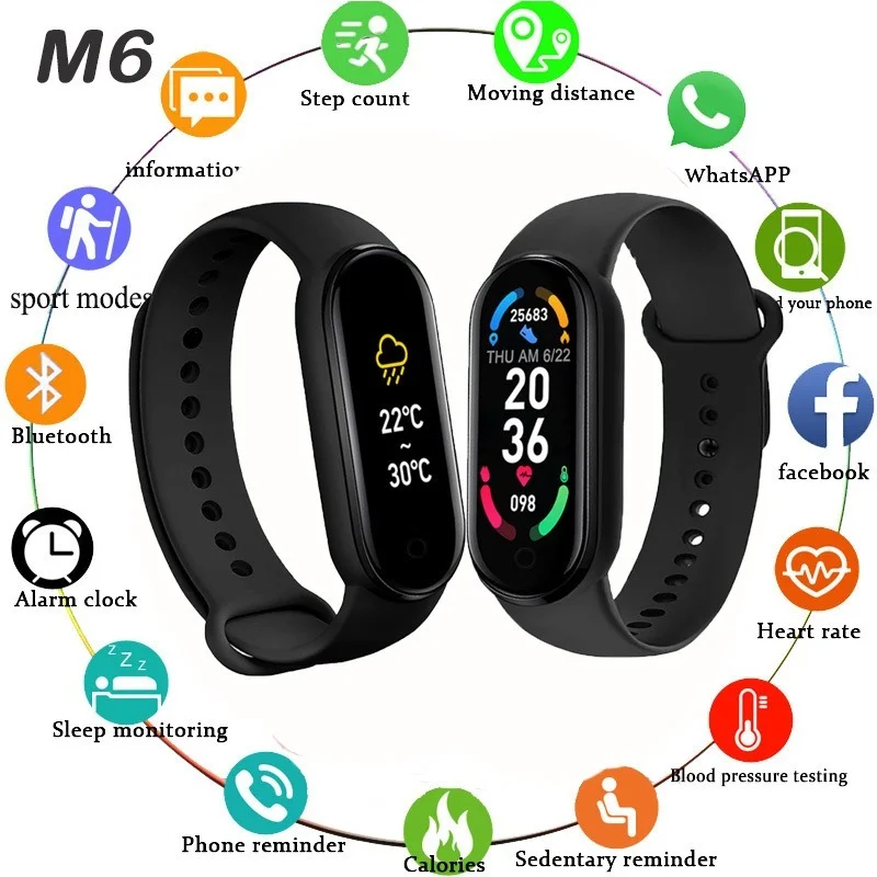 

Мужские часы M6 IP67, спортивный монитор, монитор сердечного ритма, монитор артериального давления, цветной экран, стандарт CE