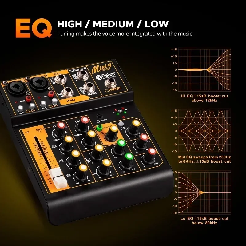 Металлический микшер аудиоинтерфейса Mini4 с Bluetooth OTG 48 В эффект задержки питания