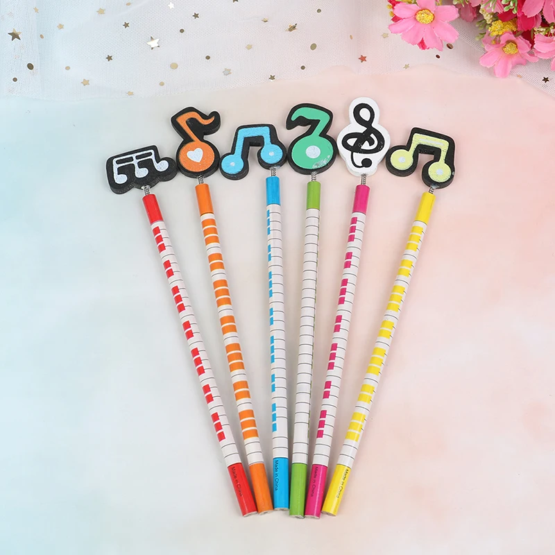 

6pcs/lot Creative Pencil Musical Writing Note Wooden Pencil Stationery For Student School Supplies Color Randomly