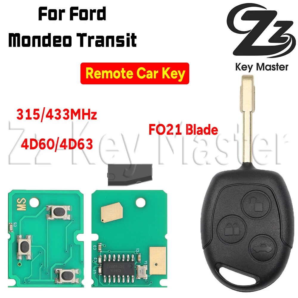 

Zz Key Master Автомобильный дистанционный ключ ID 4D60 или 4D63 ЧИП 315/433 МГц Лезвие HU101 или FO21 для Mondeo Ford Focus Fusion Fiesta Galaxy