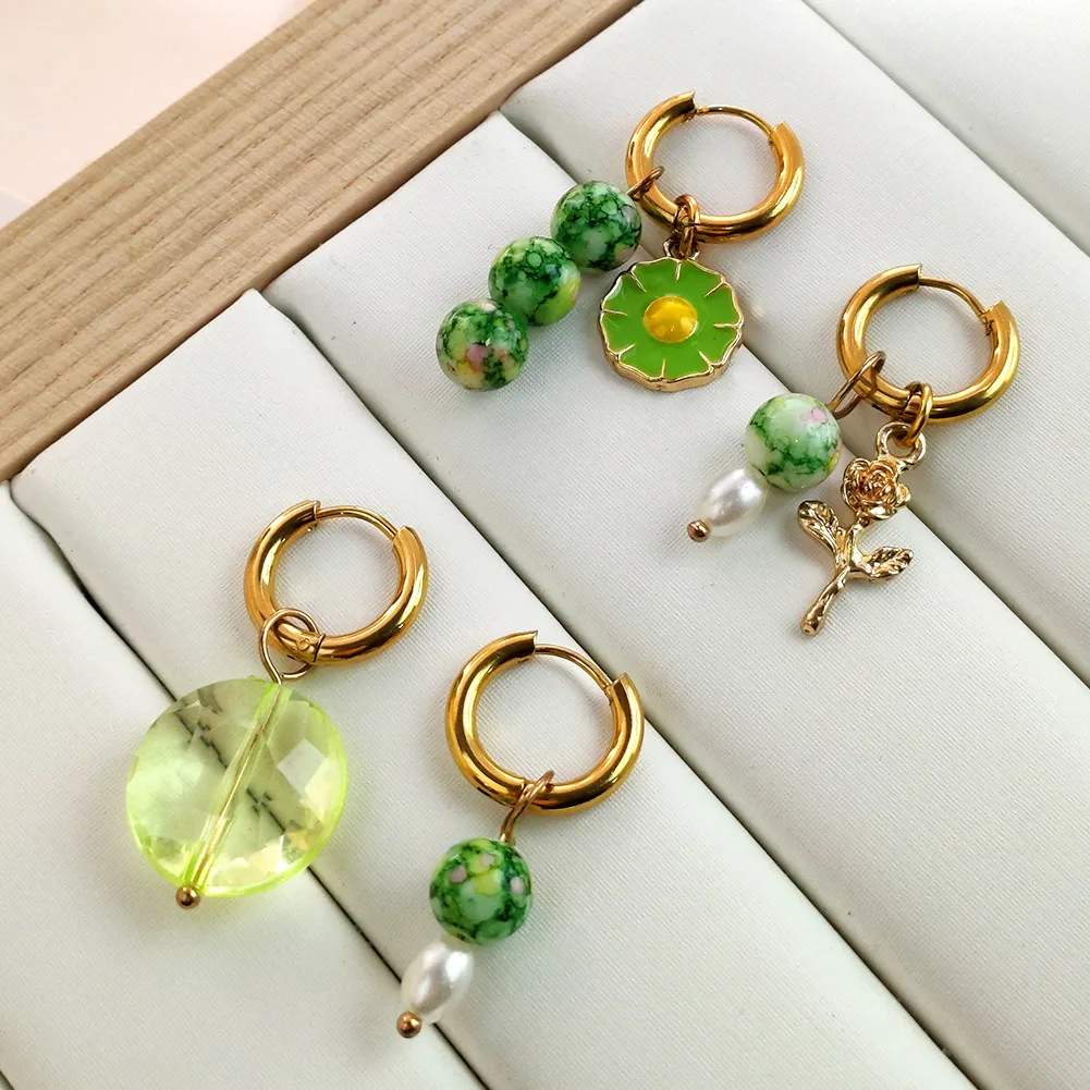 Женские серьги-кольца из нержавеющей стали с прозрачными бусинами - купить по