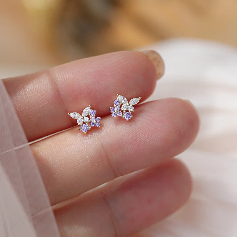 

Fashion Silver Color Micro Zircon Butterfly Piercing Stud Earrings For Women Girls Romantic Wedding Jewelry Gift eh573