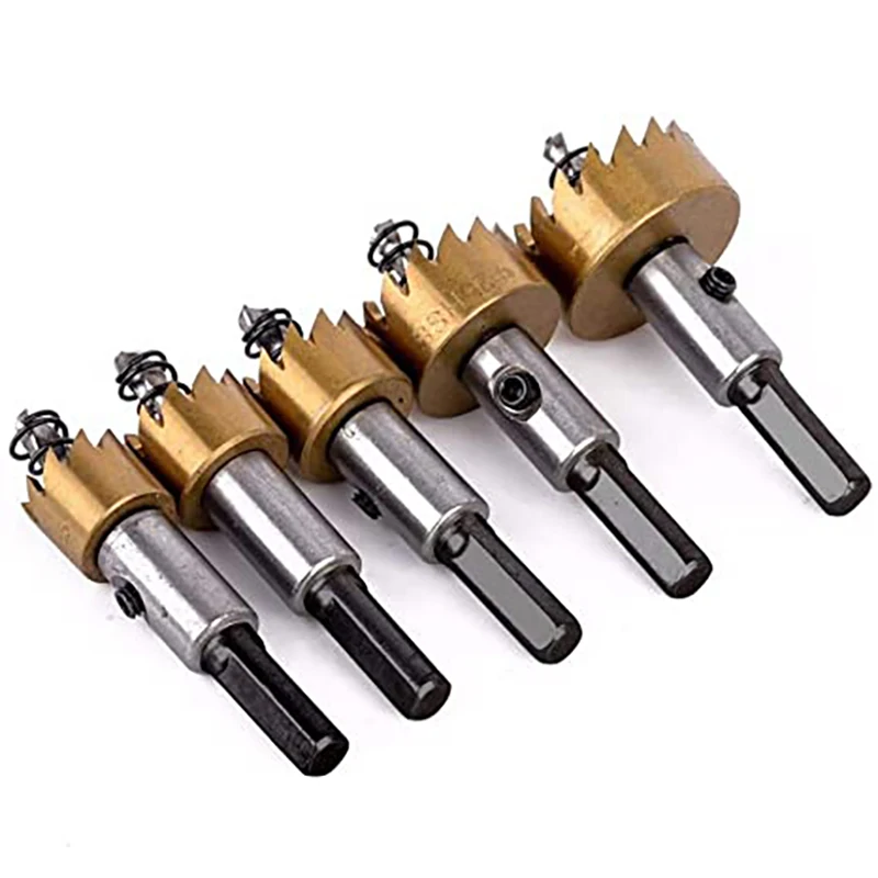 

5Pcs HSS Hole Saw Drill Bit Stainless Steel Alloy Metal Milling Cutters Set 16/18.5/20/25/30mm Core Drilling Tool