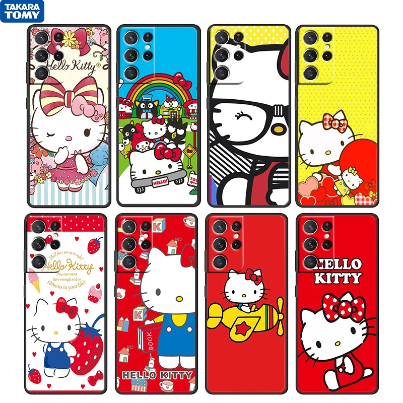 

Cartoon Girl Hello Kitty For Samsung Galaxy S22 S21 S20 Ultra Plus Pro S10 S9 S8 S7 4G 5G Soft Black Phone Case Funda Capa Cover