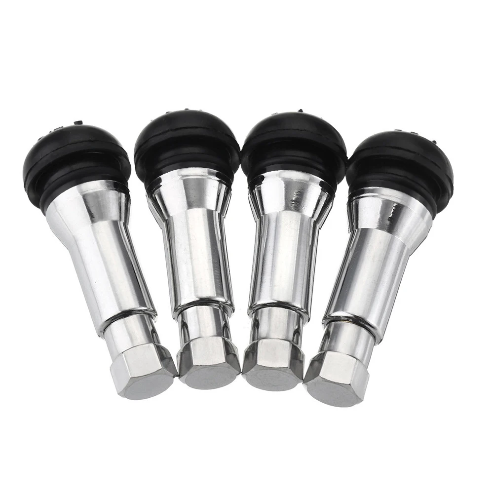 

4pcs TR414 Chrome Aluminium Tubeless Snap In Wheel Tyre Tire Valve Stems Rubber Dust Caps