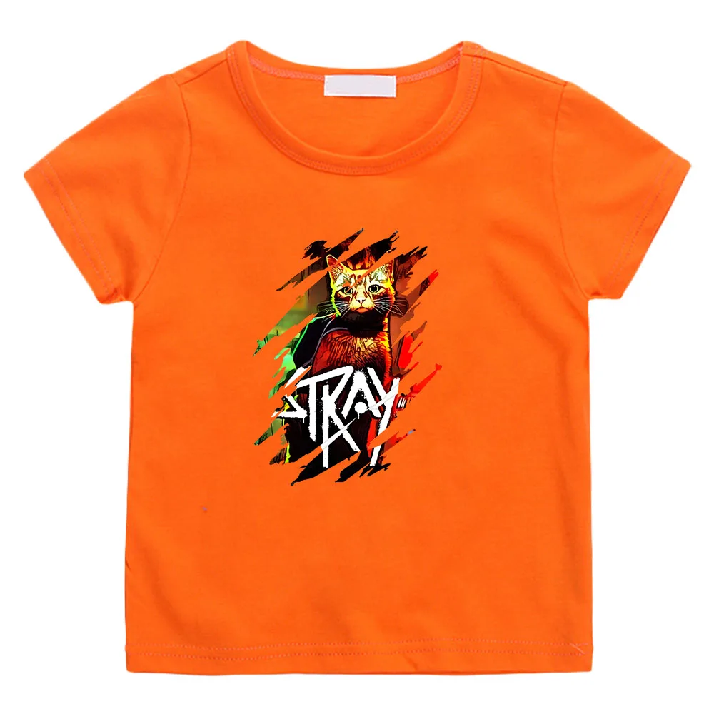 Stray Cat Game Kawaii Clothes Kids Cartoon T-shirts for Girls  T Shirt Boys Graphic Tee Short Sleeve 100% Cotton Tshirt Children